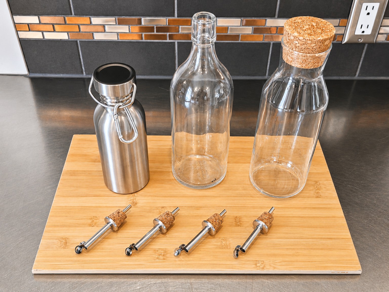 Glass bottles and pour spouts