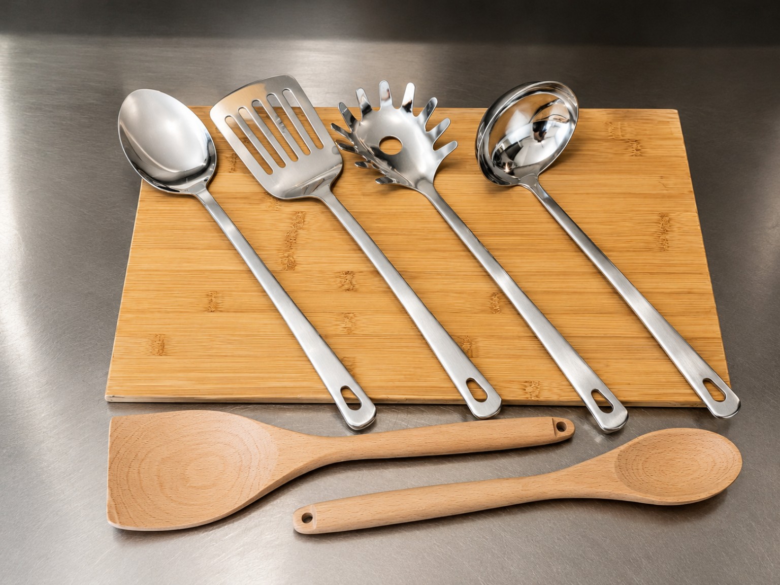 Stainless steel and wood utensils